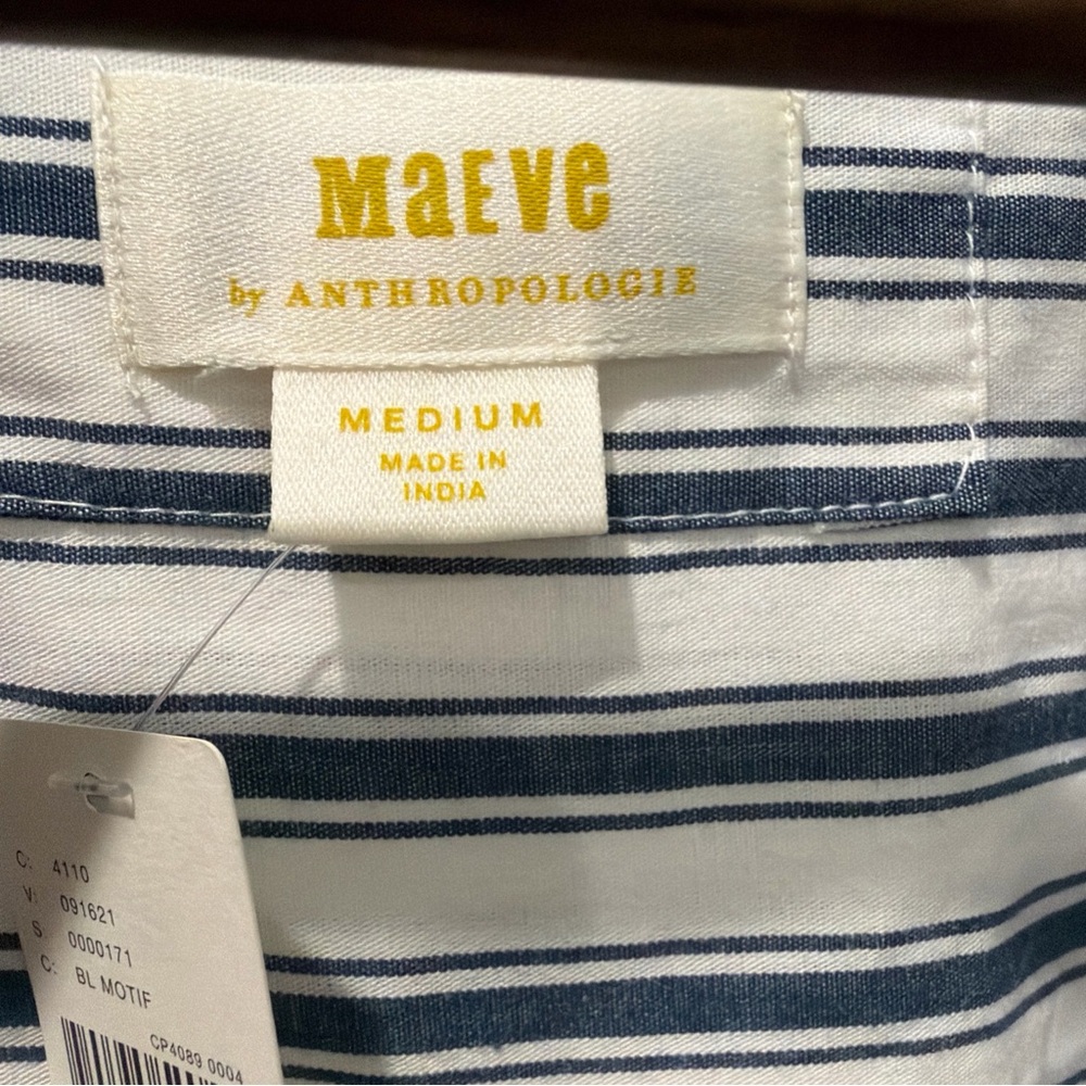 Maeve Anthropologie Blue and White Striped Button Shirt minimalist classic - Picture 4 of 11